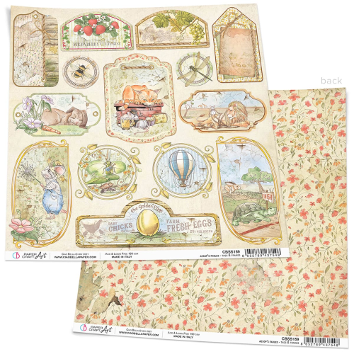 Aesop's Fables Tags & Frames Paper Sheet 12"x12"