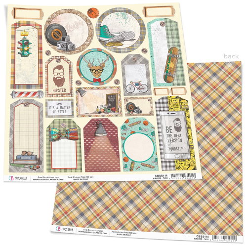 Hipster Tags Paper Sheet 12"x12"