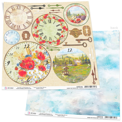 Tuscan Clocks Paper Sheet 12"x12"