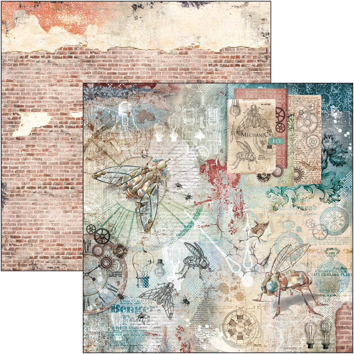 Scrapbooking Paper 12 x 12 sheet - Mechanical Fantasy cards