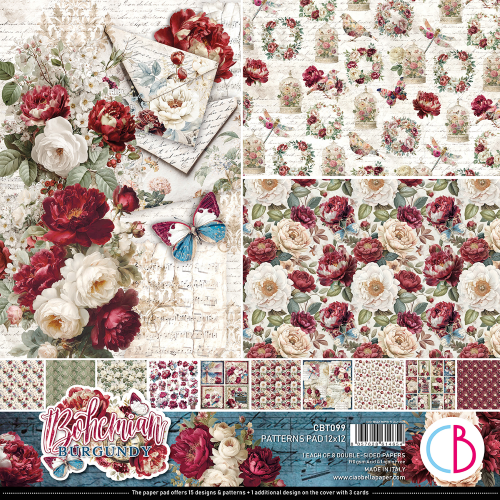 Bohemian burgundy Patterns Pad 12"x12" 8/Pkg