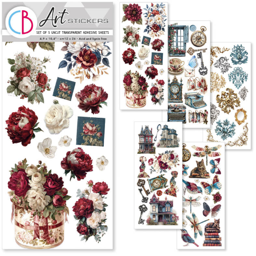 Art Stickers Bohemian burgundy transparent adhesive sheets 5/Pkg